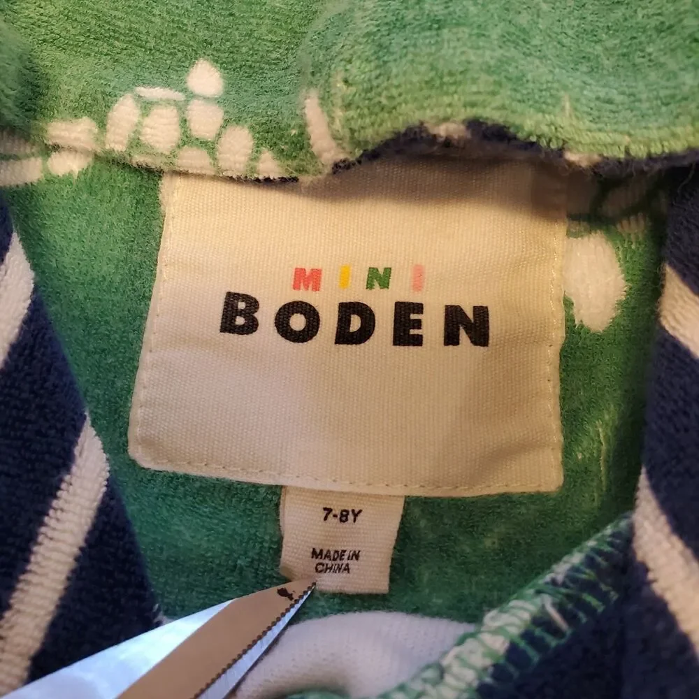 Mini Boden Kids Sz 7/8 Green Sea Turtles Terry Cloth Hoodie Swim Cover Up